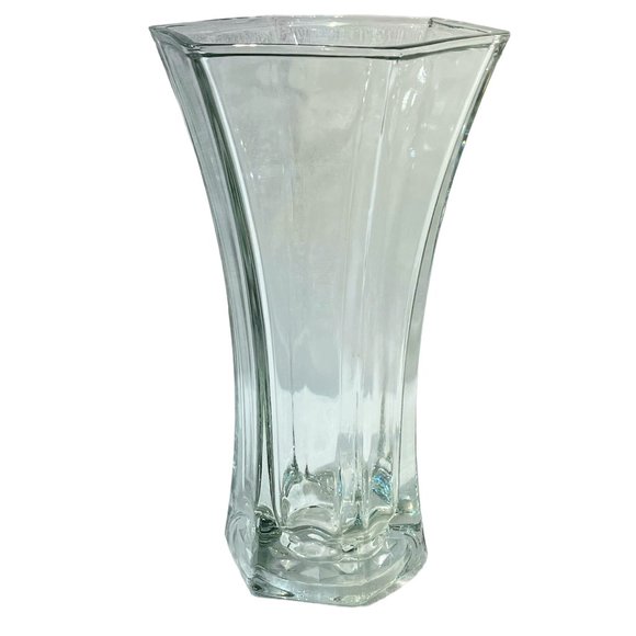 Vintage Hoosier Glass, Clear Glass Vase, Six Sided, Hexagon, Flared - Picture 1 of 8